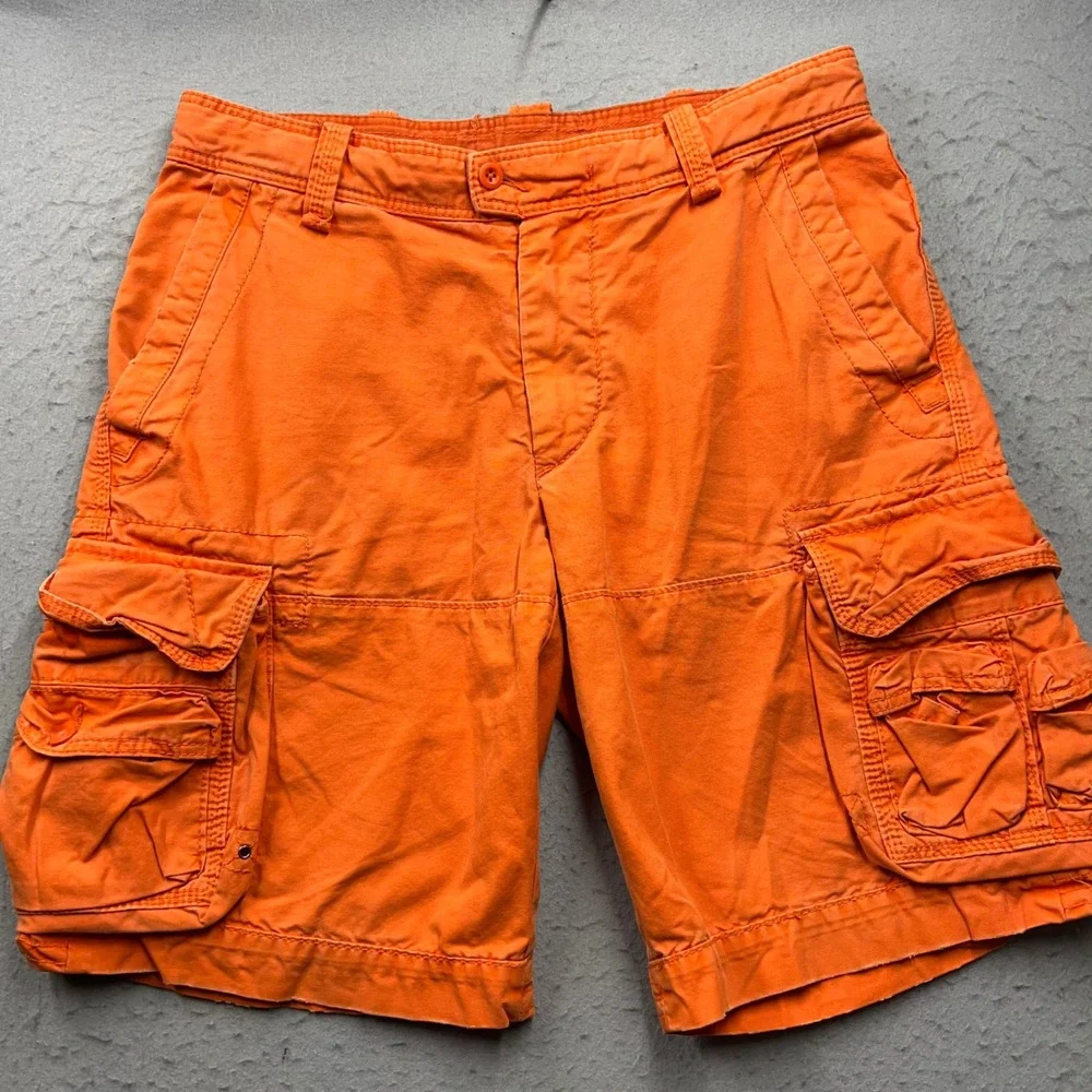Vintage Polo Ralph Lauren Mens Heavy Cargo Shorts Orange Cotton Twill Size 33